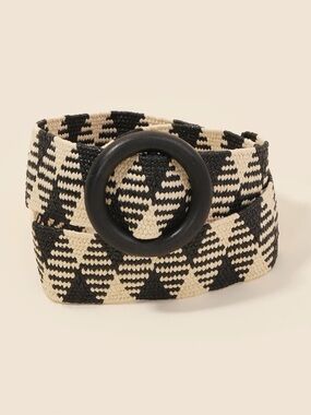 ShopEvelynne Black and Cream Woven Round-Buckle Belt